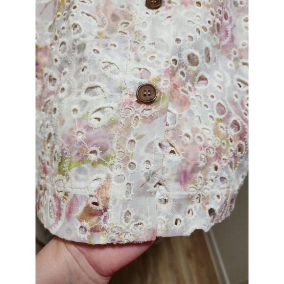 Kathy Ireland Womens XL Pink Shacket Victorian Floral Eyelet Relaxed Cottage - Picture 6 of 16